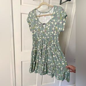 No Boundaries Green Floral Babydoll Dress